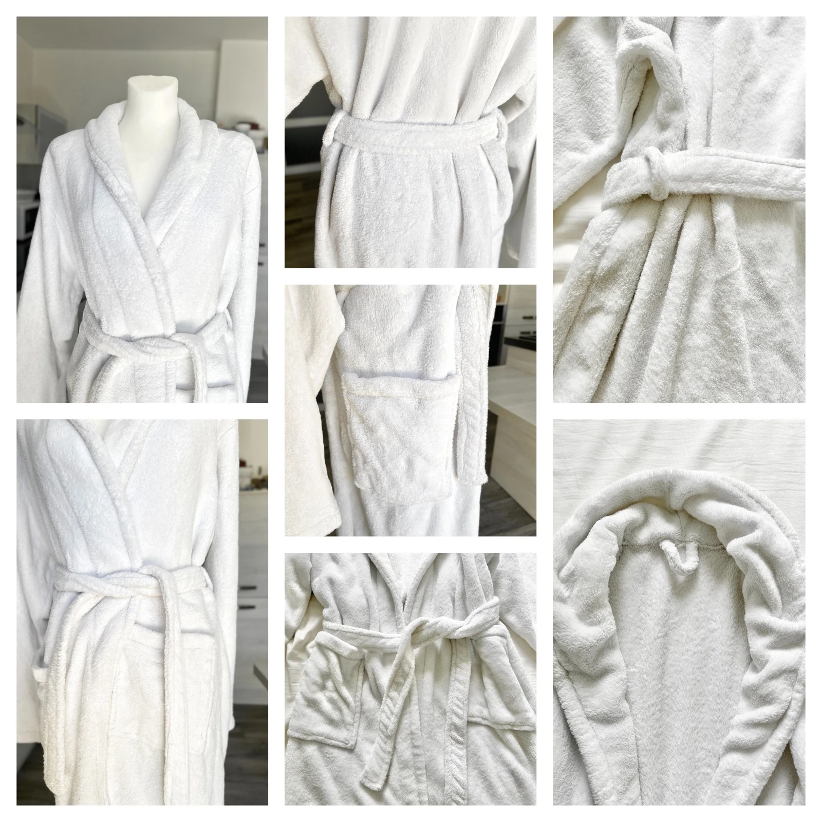 Roupão branco liso de pelúcia com cinto de amarrar – photo 7